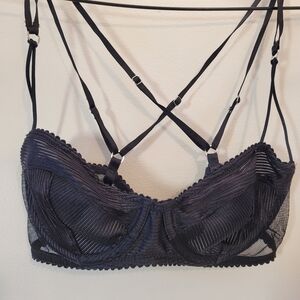 Lonely Label Black Half Sheer Crossed Back Underwired Bra - 34b